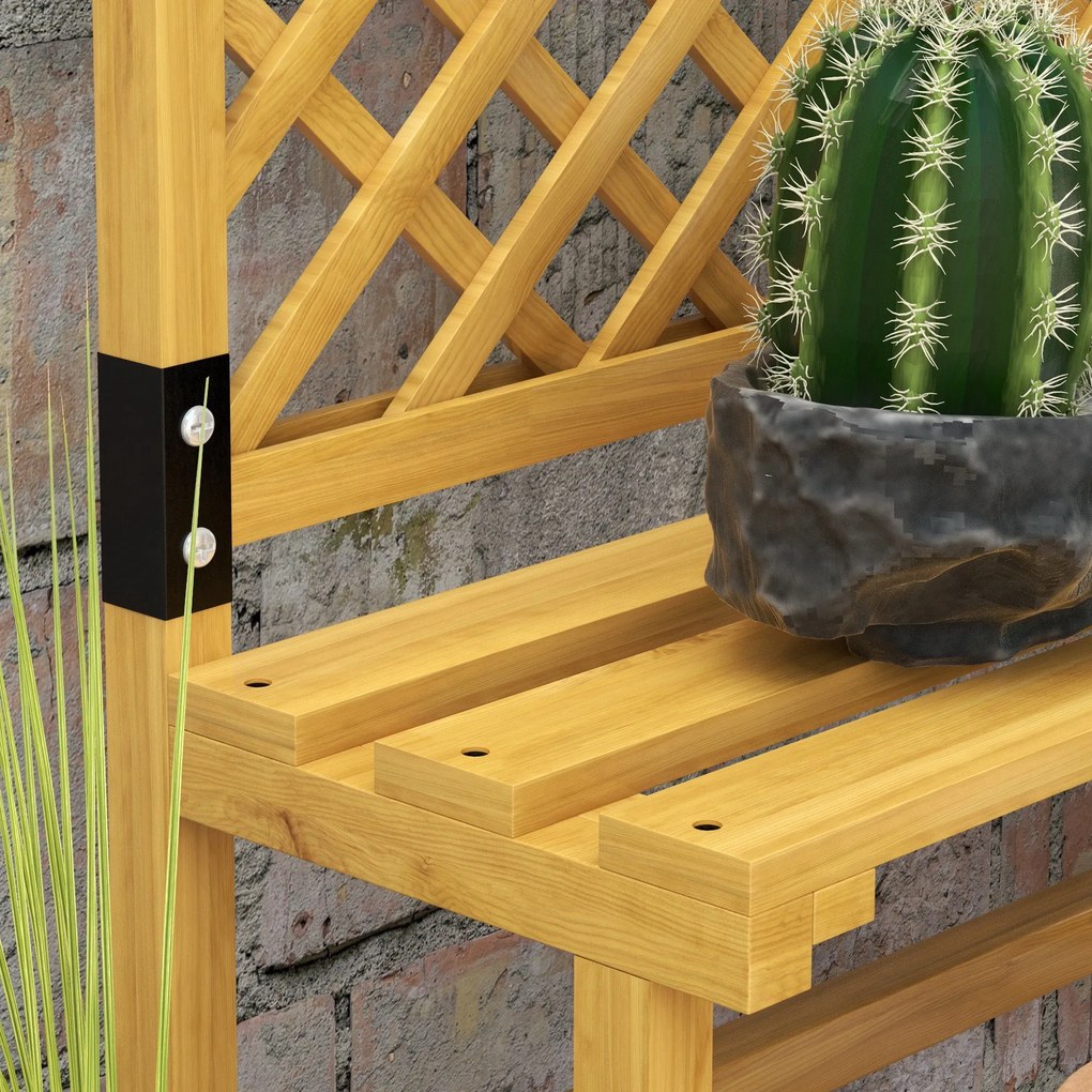 Outsunny Suport pentru plante, raft pentru flori, 2 niveluri, cu spalier și acoperiș, lemn de brad, 75x50x166cm, galben | Aosom Romania