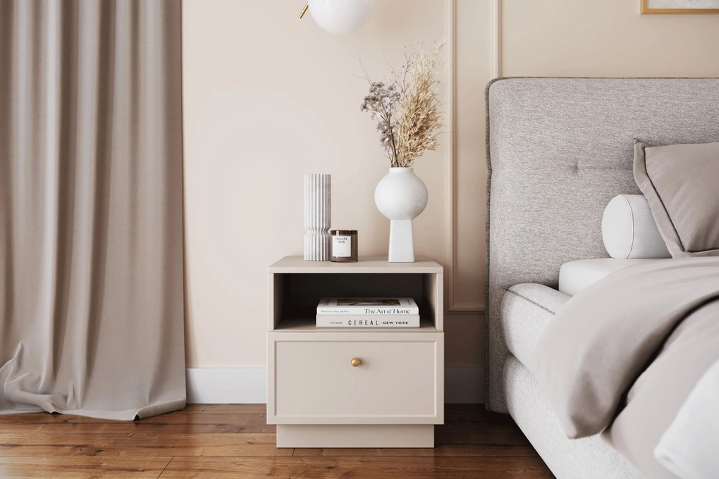 Noptieră Lorini 45 cm cu sertar - cașmir / mâner auriu