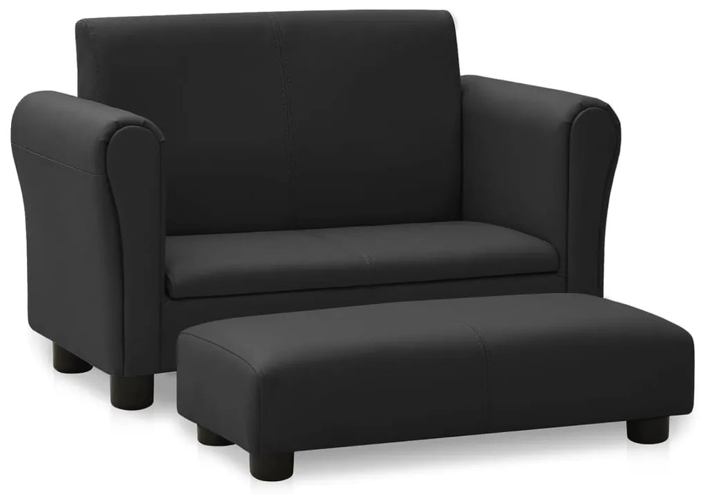 325510 vidaXL Canapea pentru copii cu taburet, negru, piele ecologică