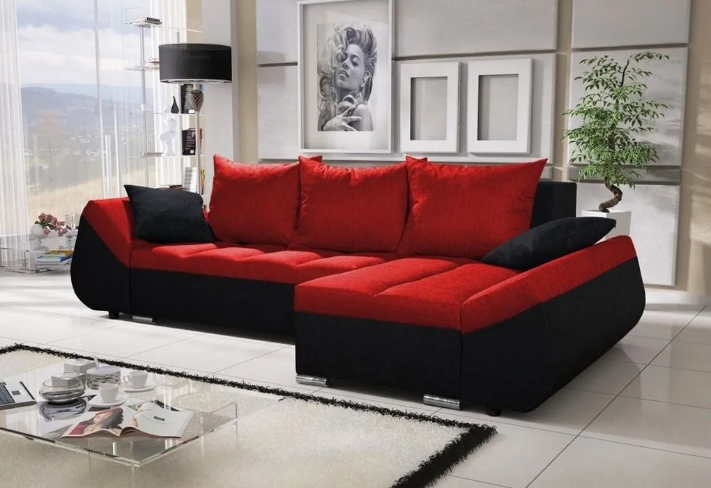 Supermobel Colțar KORFU, 271x131, Microfibră, 46 roșu/04 negru
