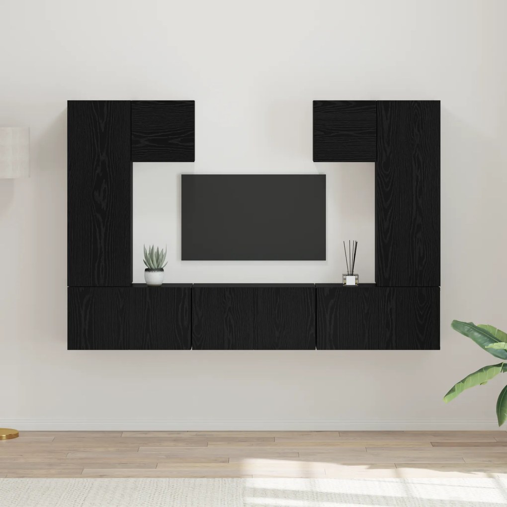 vidaXL Set comodă TV cu raft 7 pcs Stejar negru 180 x 30 x 120 cm