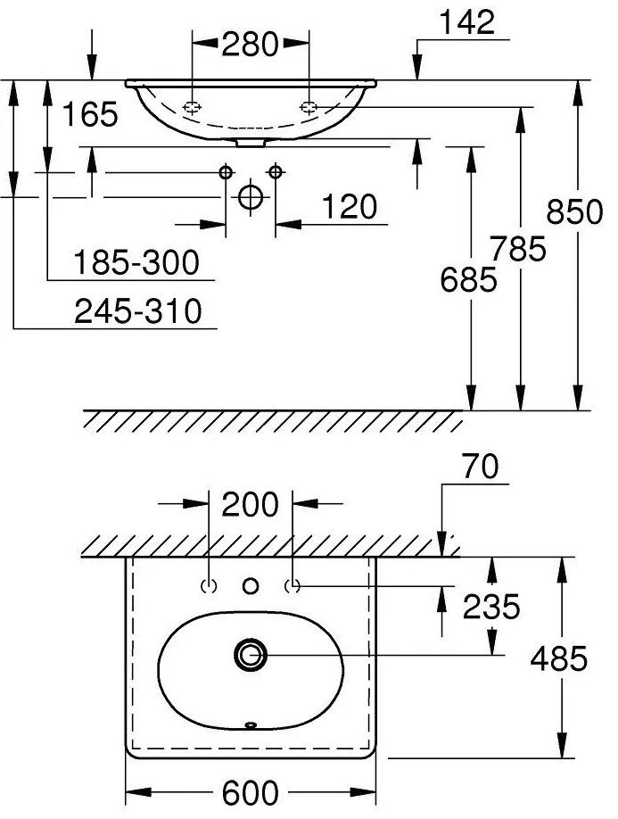 Lavoar baie suspendat Grohe Essence 60x49 cm, tratament PureGuard