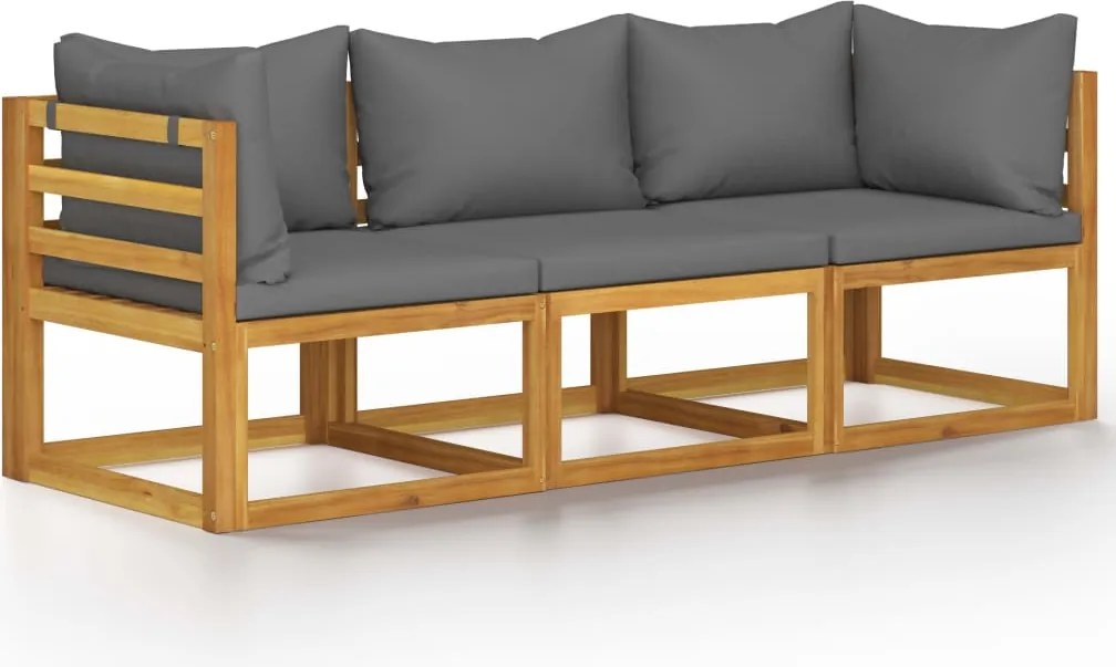 vidaXL Canapea de grădină 3 locuri cu perne, lemn masiv acacia