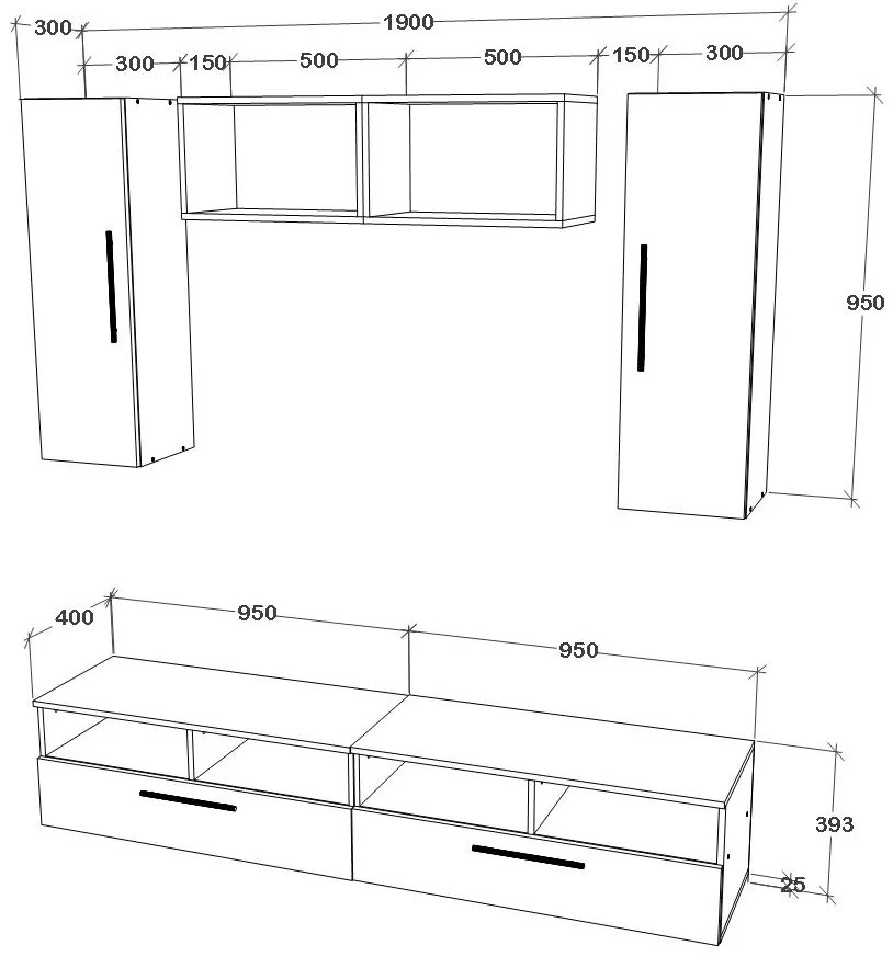 Living haaus V16, Alb/Stejar Artisan, L 190 cm