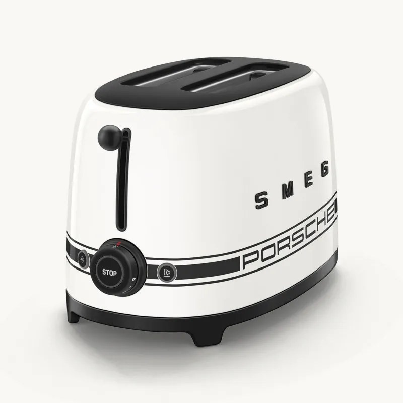 Prajitor de paine SMEG 50's Style Porsche TSF01PCWEU, 950 W, 2 felii, 6 trepte, Tava pentru firimituri, Cablu integrat, Otel inoxidabil, Alb