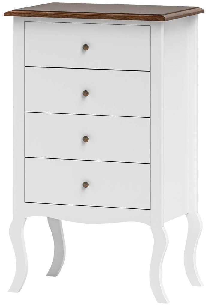 HOMCOM Cămin de Dormitor cu 4 Sertare Design Anti-răsturnare Coteț pentru Sufragerie Hol 60x40x98,5 cm Alb și Stejar | Aosom Romania