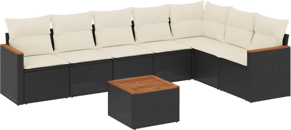 vidaXL Set mobilier de grădină cu perne, 8 piese, negru, poliratan