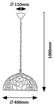 Brilagi - Candelabru Tiffany GARLAN cu vitralii, suspendat pe lanț, 2xE27/60W/230V