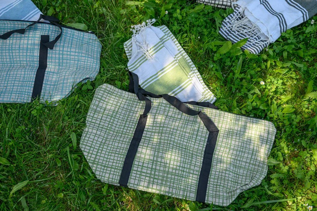 Set elegant geanta de plaja + prosop HAMAM 75 x 150 cm, verde