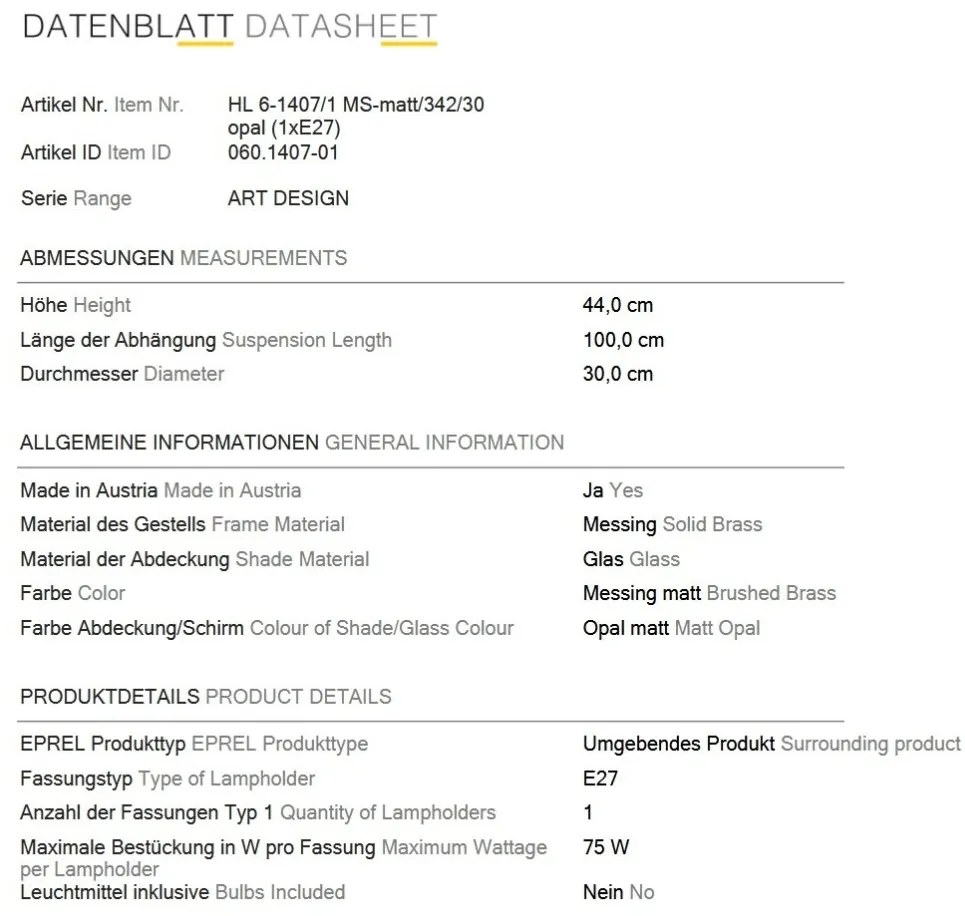 Lustra, Pendul realizat manual ARTDESIGN 30cm, alama mat/ alb opac