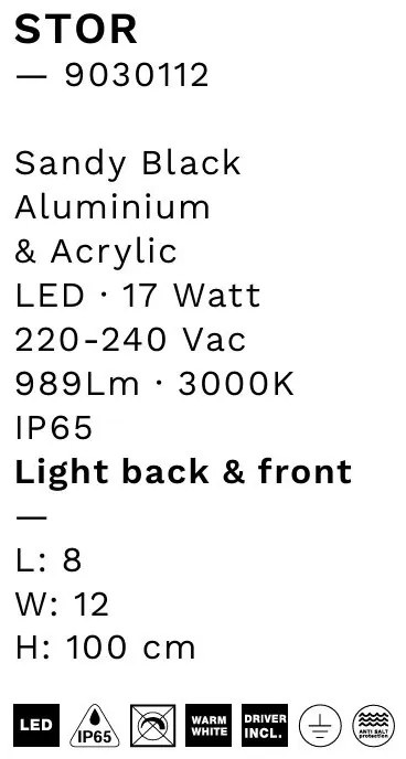 Stalp negru de exterior LED IP65 Stor H-100cm