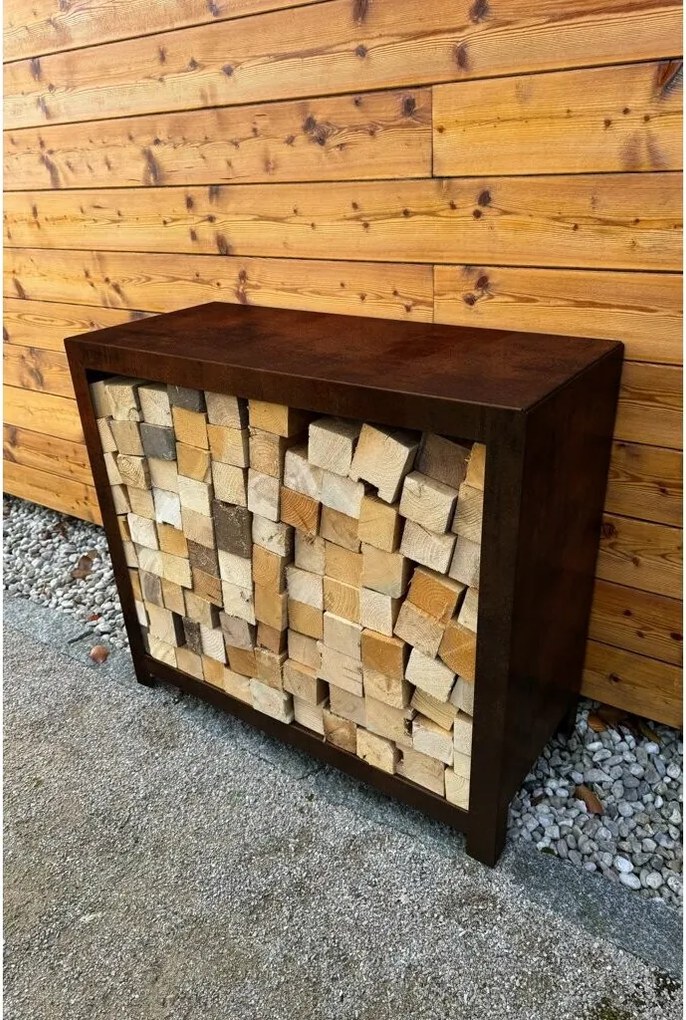 Magazie de lemne Stora pentru grădină 80 x 80 x 40 cm, corten CORGARDEN 1038