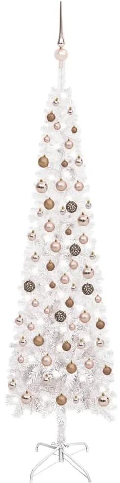 Set pom de Craciun subtire cu LED-uri si globuri, alb, 210 cm 1, white and rose, 210 cm