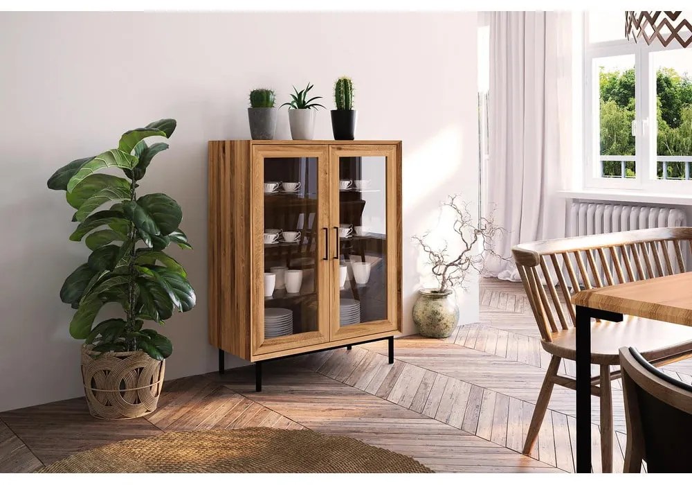 Vitrină din lemn de stejar 97x125 cm Abies – The Beds