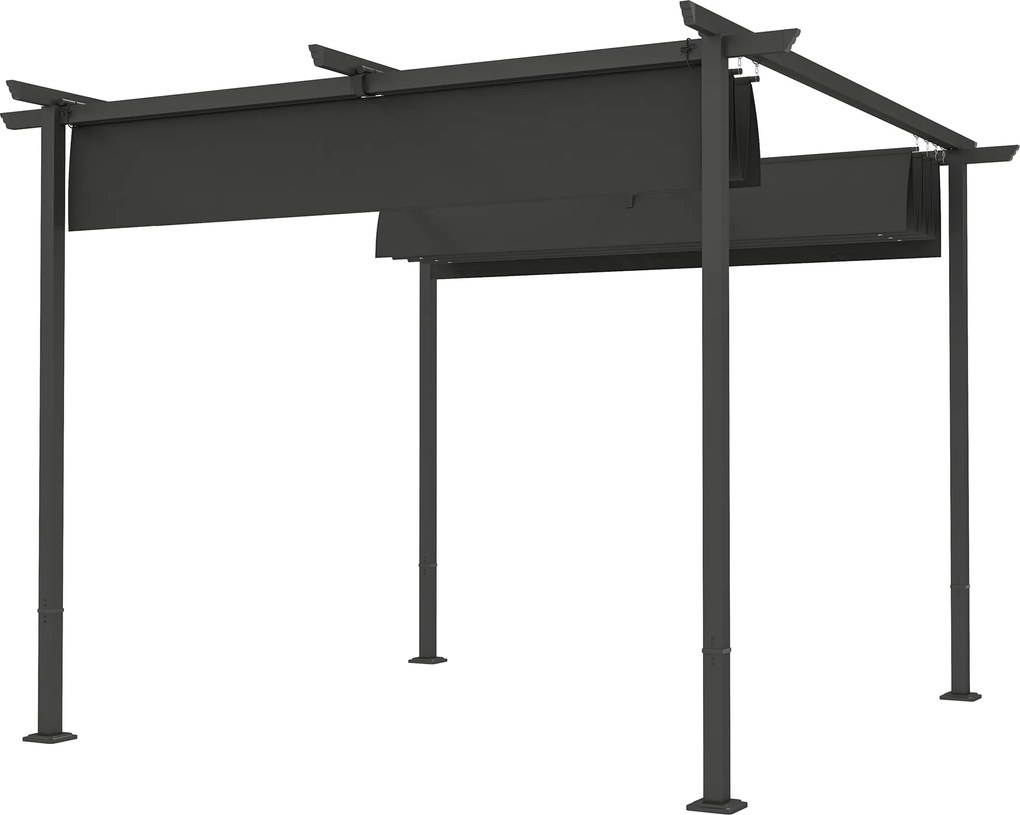 Outsunny Pergolă de grădină 3 x 3 m cu acoperiș reglabil, cadru metalic, protecție UPF30+, acoperiș pentru verandă, terasă, Gri închis | Aosom Romania