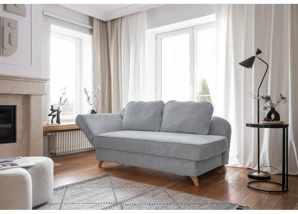 Șezlong gri deschis cu tapițerie din catifea reiată (cu colț pe partea stângă) Chic Charlotte – Miuform