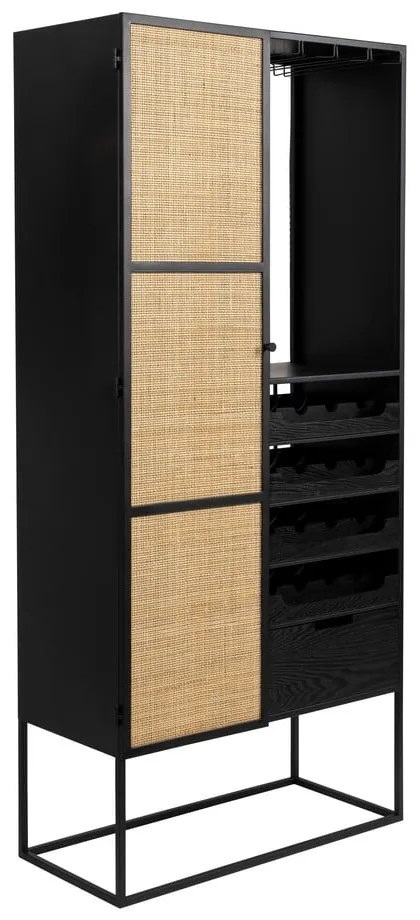 Dulap vinotecă din ratan negru pentru 16 sticle, 80x175 cm Guuji - White Label
