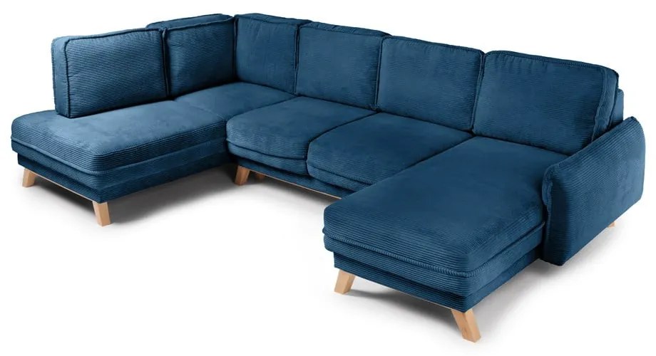 Colțar albastru extensibil cu tapițerie din catifea reiată (cu colț pe partea stângă /în formă de "U") Tori – Bonami Selection