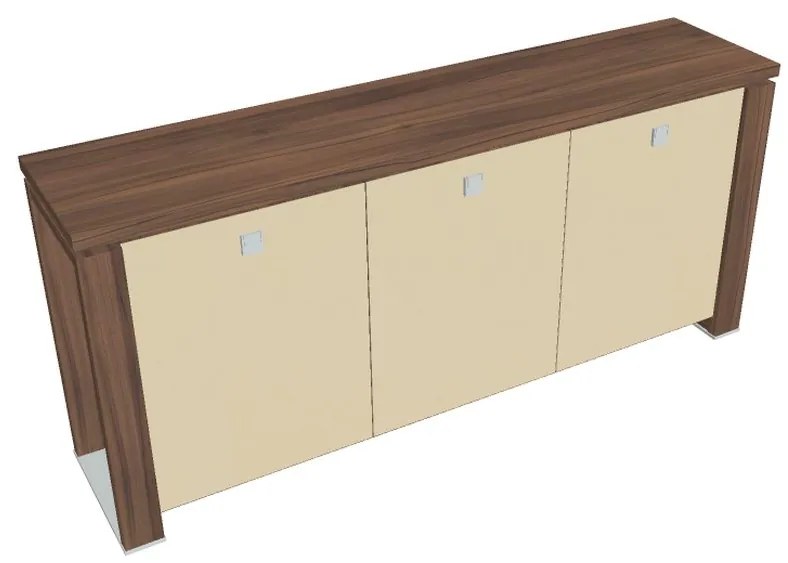 Dulap mic Verno+ 200 x 46 x 90 cm, uși de sticlă, nuc / vanilie