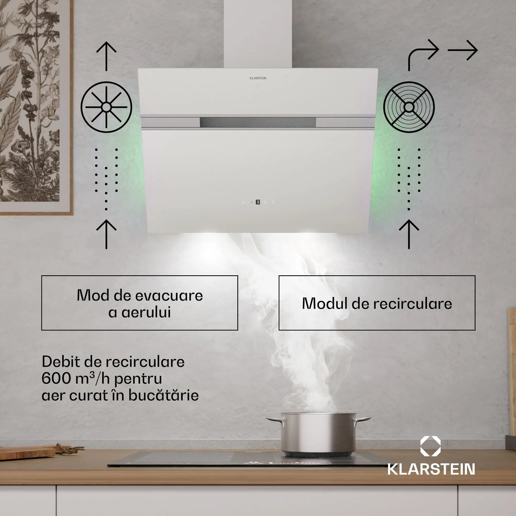 Klarstein Alina hotă, 60 cm, Smart, 600 m³/h, Silențioasă, EEC A