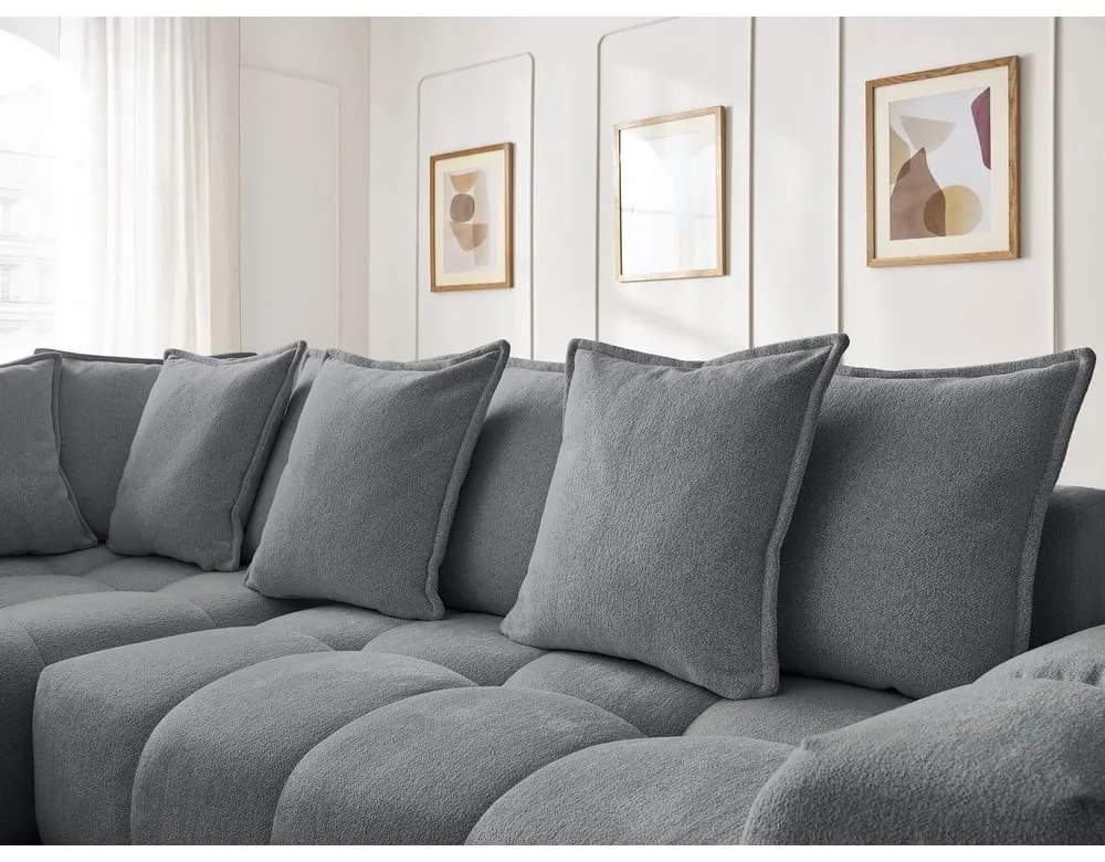 Colțar gri închis extensibil/cu spațiu de depozitare cu tapițerie din chenille (cu colț pe partea stângă/în formă de ”L”) Everest – Bobochic Paris