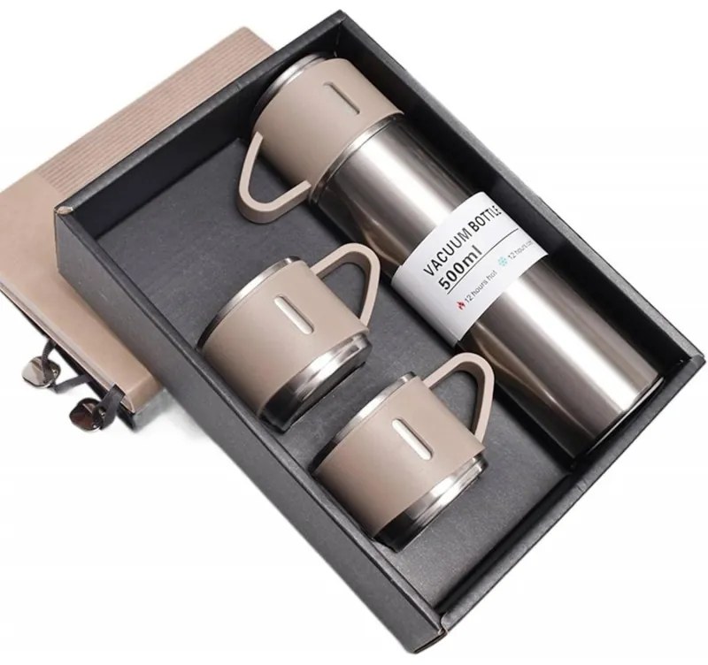 Termos 500 ml cu 3 cesti HOT&COLD, bej
