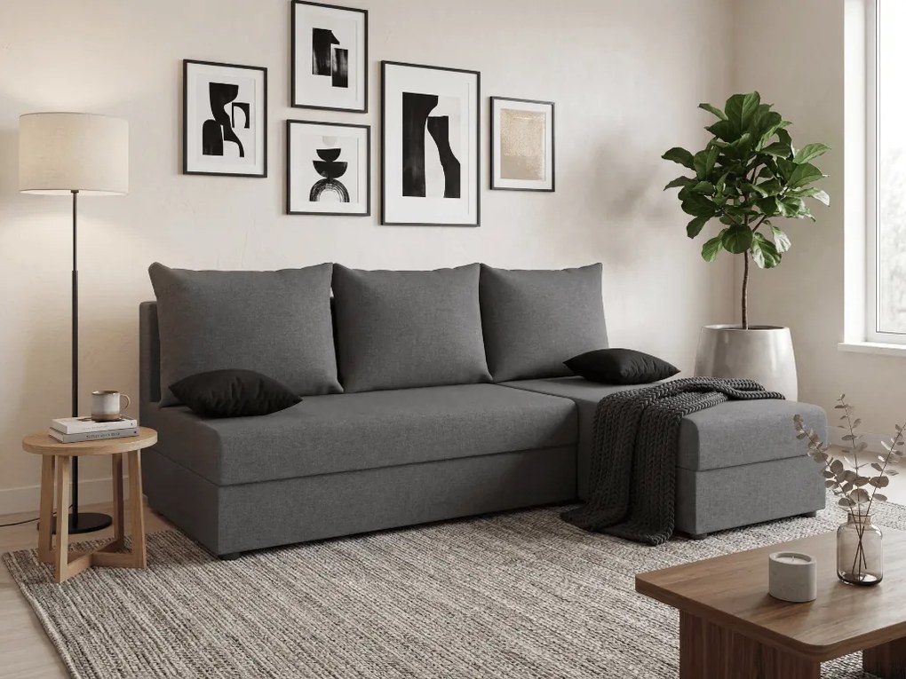 Coltar extensibil de colt VALERIO SLIM, gri inchis, reversibil, 200x140 cm + 2 perne GRATUIT