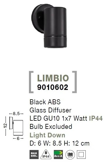 Aplica perete de exterior cu iluminat ambiental IP44 LIMBIO I neagra