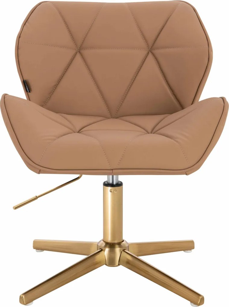 HR111CROSS Scaun Caramel Piele Ecologica Premium Soft cu Bază Aurie