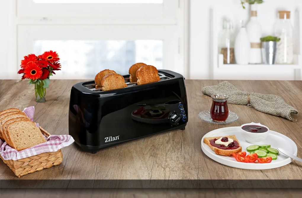 Prajitor paine dublu Zilan ZLN2713, Negru, 1400W, 5 grade rumenire si functii multiple