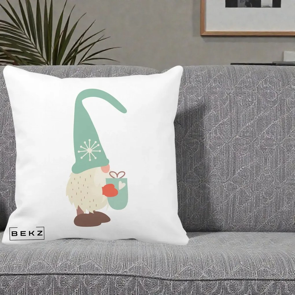 Perna Decorativa Gnom Nordic cu Cana Calda Menta, 40x40 cm, Alba Mata, Husa Detasabila, Perna Inclusa, BEKZ®