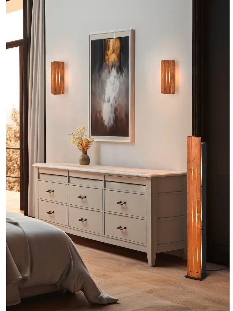 Lampadar negru/în culoare naturală cu abajur din lemn (înălțime 121 cm) Karuni – Trio