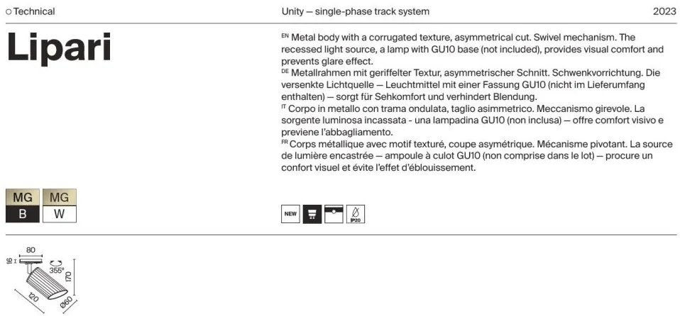 Spot, accesoriu pentru sinele monofazate Unity, Lipari alb, auriu mat
