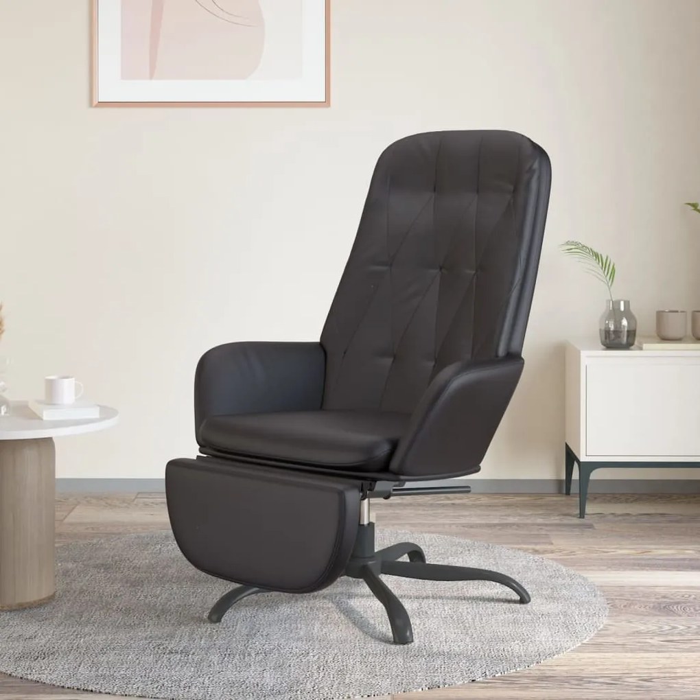 3097654 vidaXL Scaun de relaxare cu taburet, negru lucios, piele artificială