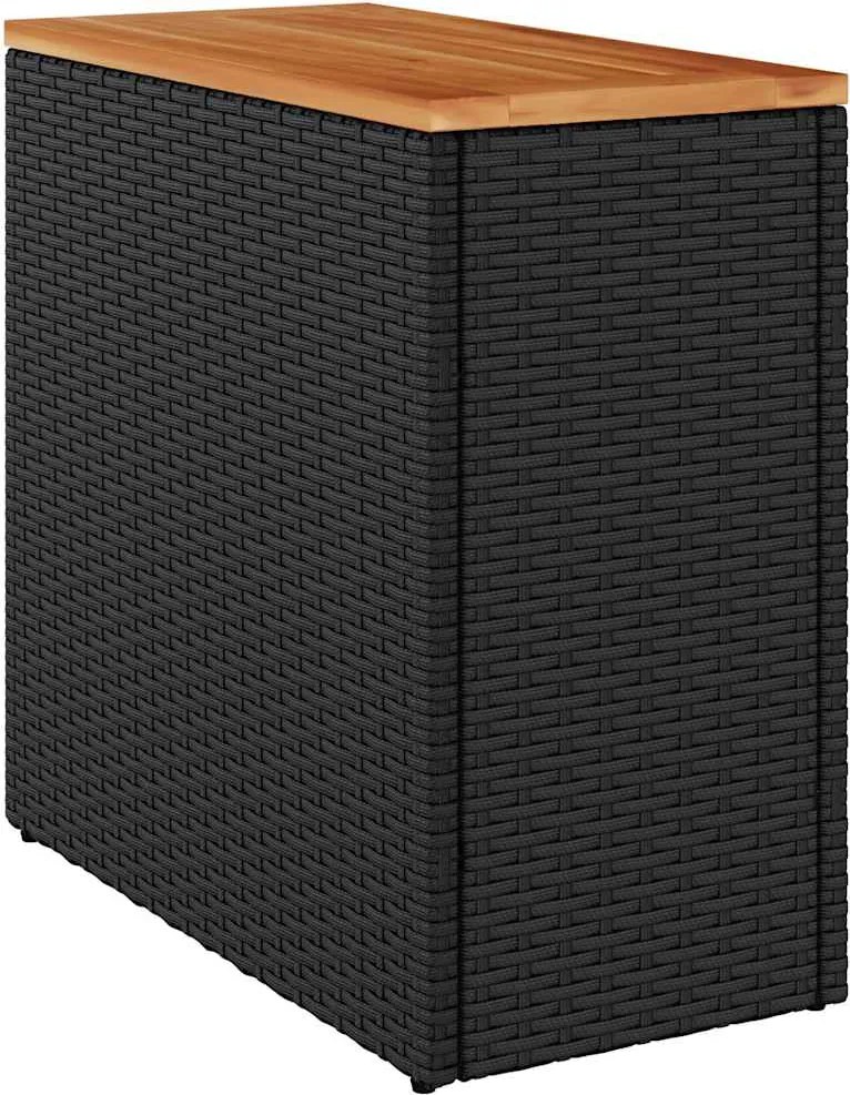 vidaXL Masă laterală de grădină cu blat din lemn, neagră, 58x27,5x55 cm, poliratan