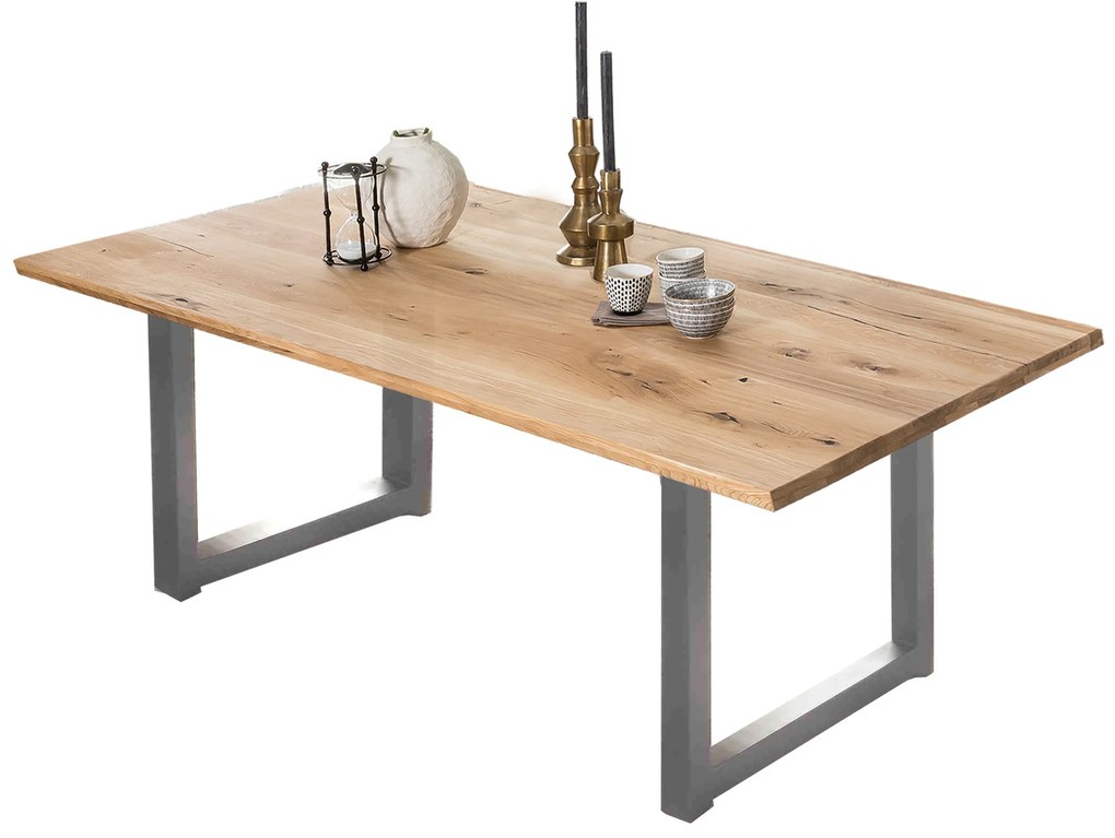 Masa dreptunghiulara din lemn de stejar Tables&amp;Co 200x100x75 cm maro/argintiu