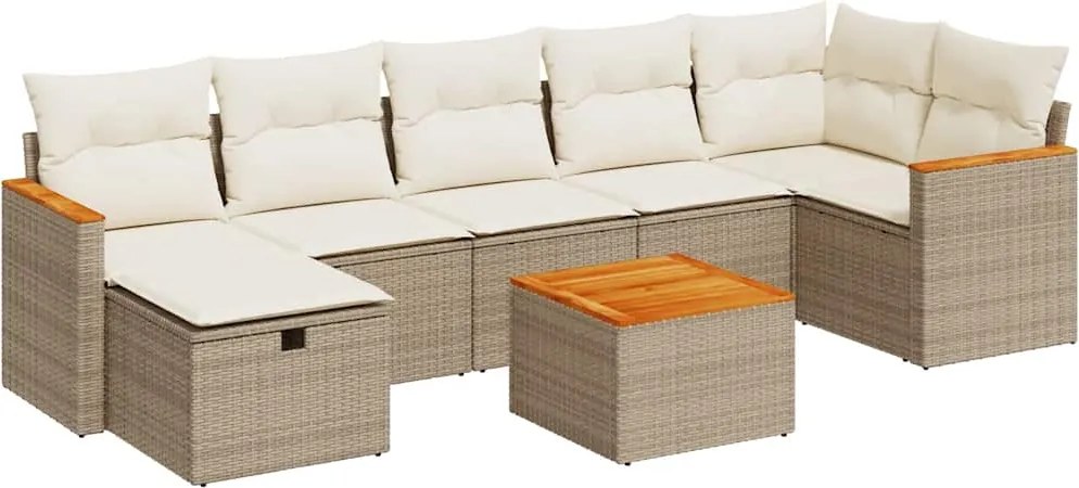 vidaXL Set canapele de grădină, 8 piese, cu perne, bej, poliratan