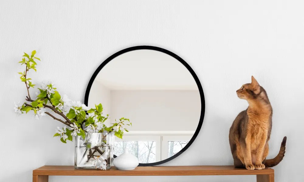 Oglinda rotunda cu rama neagra fi 60 cm