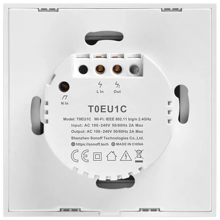 Intrerupator simplu smart, sticla securizata alba, montaj in doza, compatibil Alexa si Google Assistant, Sonoff