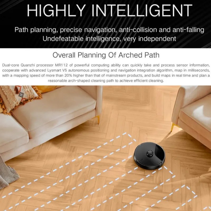 Aspirator robot Xiaomi LYDSTO R1 Pro, 50W, Li-ion 5200 mAh, 3000 Pa, Wi-Fi, Umed / uscat, Autogolire, Autonomie pana la 200 min, Negru