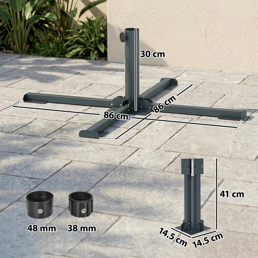 Outsunny Bază Pliabilă în Formă de Cruce pentru Umbrele de 38 mm și 48 mm, Suport Metalic Rezistent pentru Brazi de Crăciun, Umbrele de Grădină, Patio, Plajă, Gri Închis | Aosom Romania