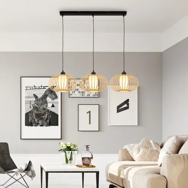 Briloner 4759031 - Lustră suspendată pe cablu, 3xE27/10W/230V, negru/bambus