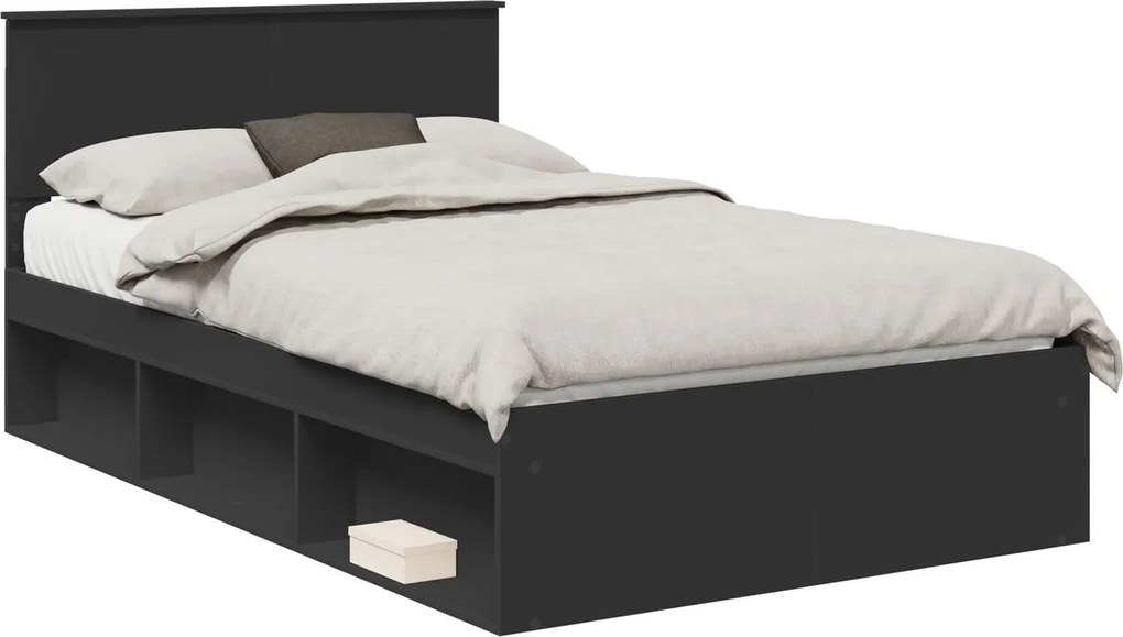 vidaXL Cadru de pat cu headboard Negru 120 x 190 cm Lemn de pin masiv