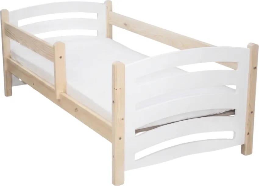 Pat pentru copii MELA 80 x 160 cm, alb–pin Saltele: Saltea COCO 10 cm, Somiera pat: Cu lamele curbate