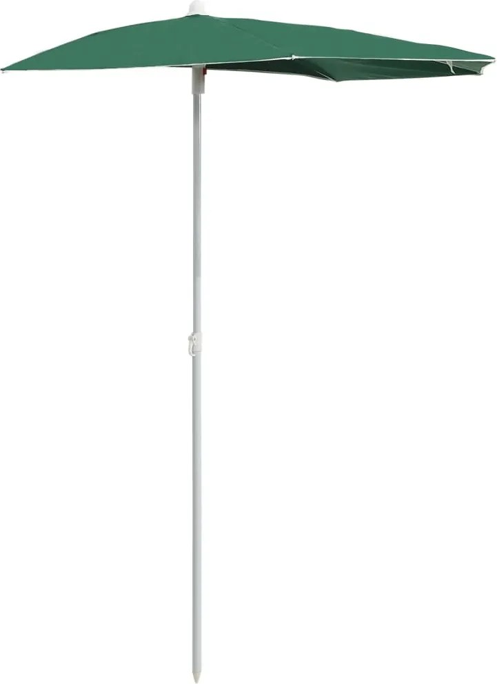 vidaXL Umbrelă de grădină cu stâlp, verde, 180x90 cm, semirotundă