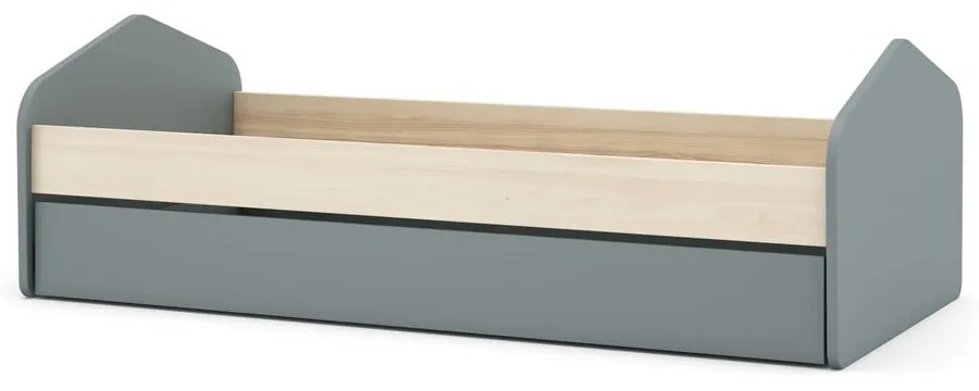 Pat pentru copii în culoare naturală/verde prăfuit cu extensie suplimentară cu aspect de lemn de pin cu spațiu de depozitare cu somieră 90x200 cm Estefania – Marckeric