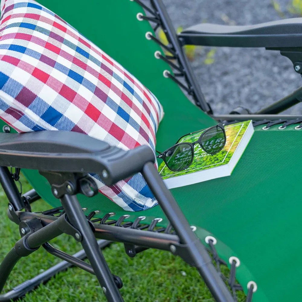 Șezlong pliabil Deluxe verde cu pernă