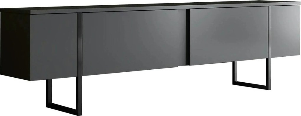 Comoda TV cu usi LUXE, gri antracit/negru, PAL, 180x30x50 cm