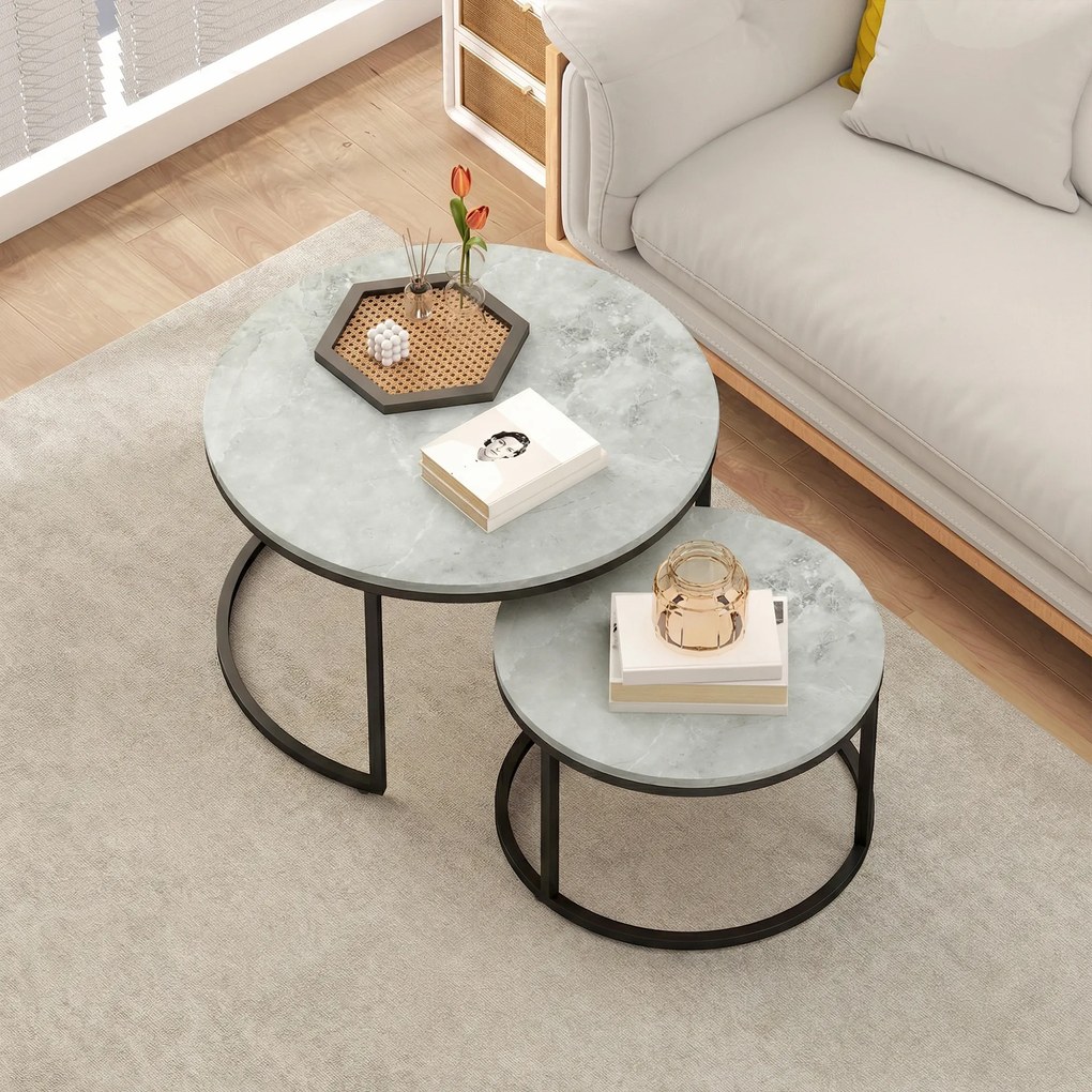 HOMCOM Set 2 măsuțe de cafea moderne, suprapuse, rotunde, gri marmorat | Aosom Romania