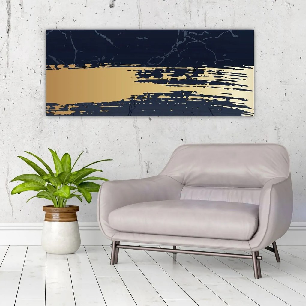 Tablou - Albastru și aur abstracție N⁰2 (120x50 cm)